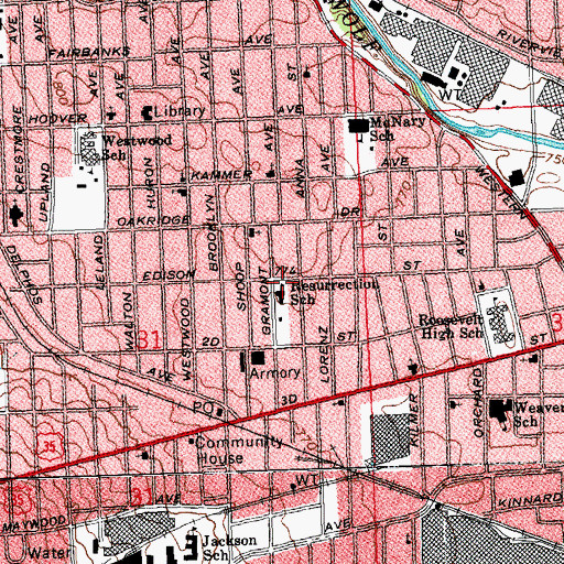 Topographic Map of Resurrection Catholic Church, OH