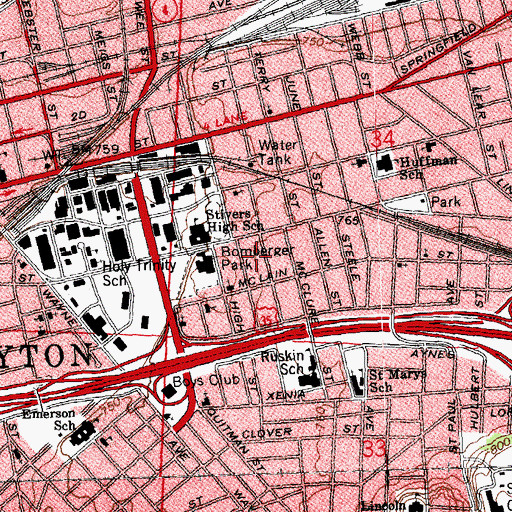 Topographic Map of Saint Annes Hill Historic District, OH