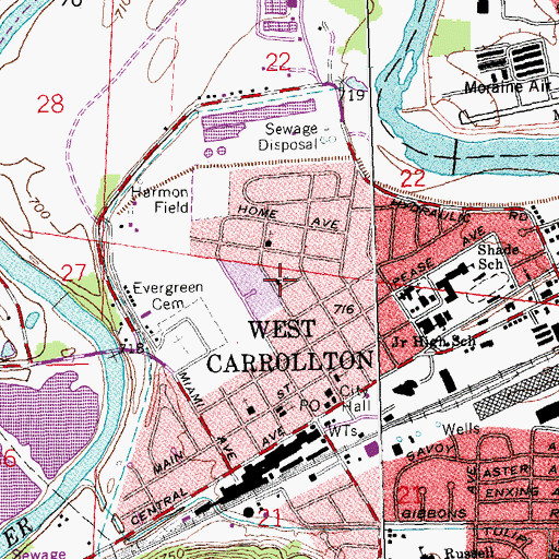 Topographic Map of West Carrollton Wesleyan Church, OH