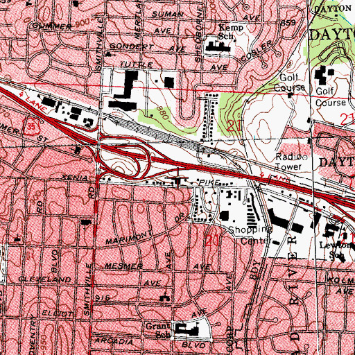 Topographic Map of Church of Christ of East Dayton, OH