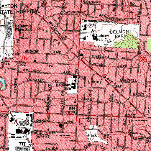 Topographic Map of Belmont United Methodist Church, OH