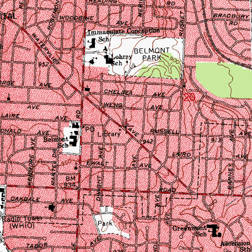 Topographic Map of Belmont Community Church, OH
