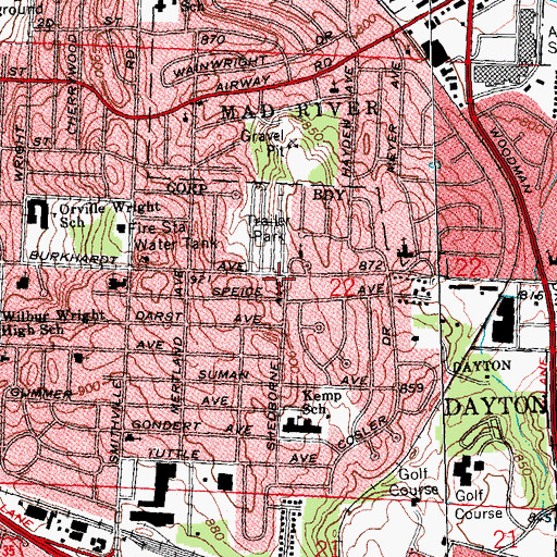 Topographic Map of Burkhardt Branch Library, OH