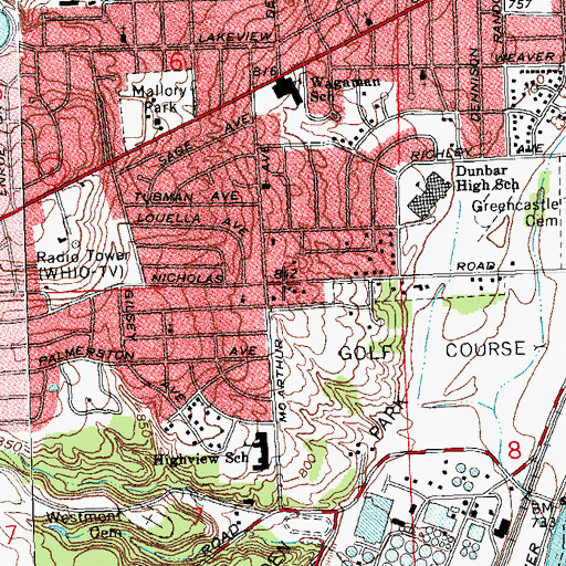 Topographic Map of Pleasant Green Missionary Baptist Church, OH