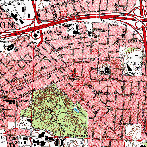 Topographic Map of Central Bible Methodist Church, OH