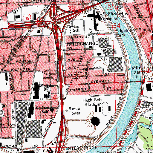 Topographic Map of First Church of God, OH