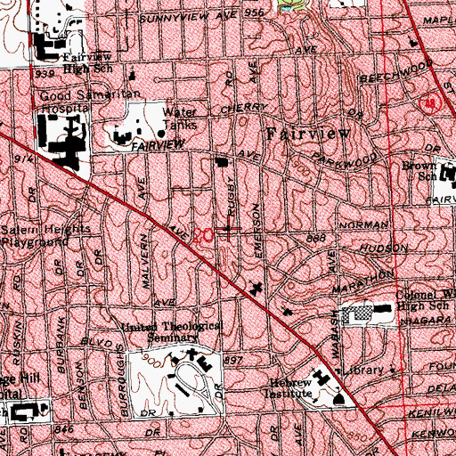 Topographic Map of Salem Lutheran Church, OH