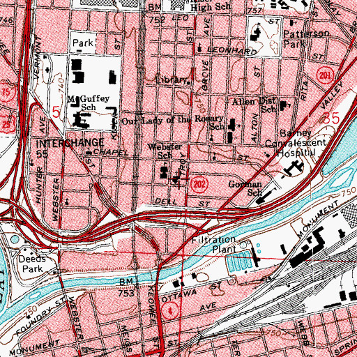 Topographic Map of Maryland Avenue Church of the Nazarene, OH