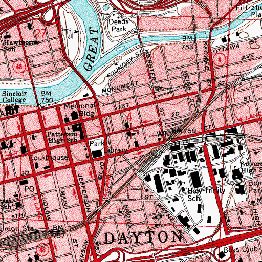 Topographic Map of Miami-Jacobs College, OH