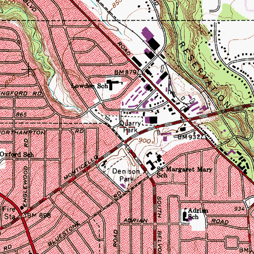 Topographic Map of Bluestone Quarries, OH