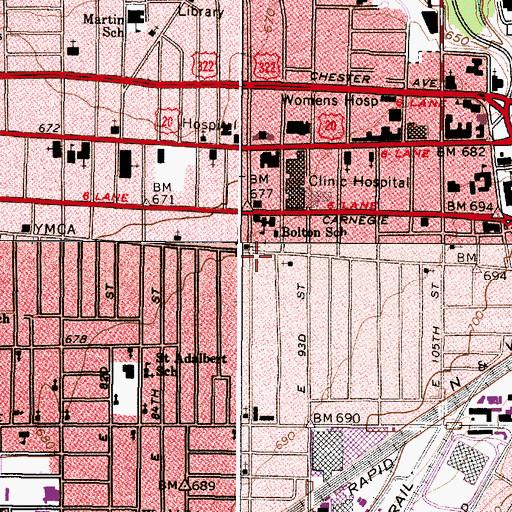 Topographic Map of Bolton Avenue Presbyterian Church (historical), OH