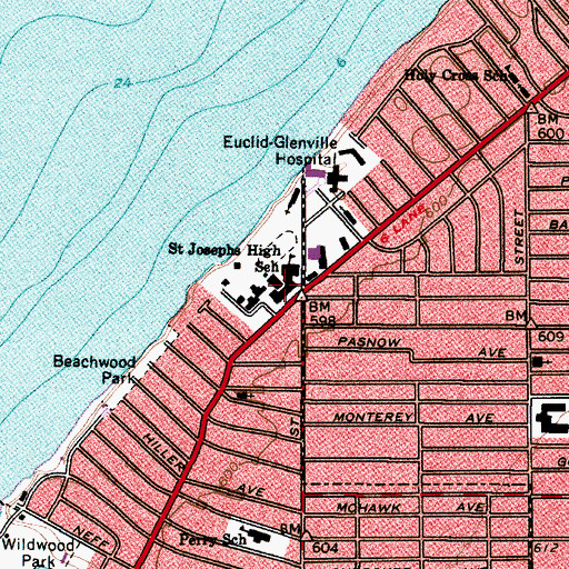 Topographic Map of Boulevard Hospital (historical), OH