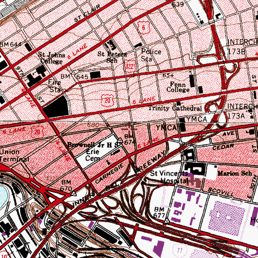 Topographic Map of Brooks Military School (historical), OH