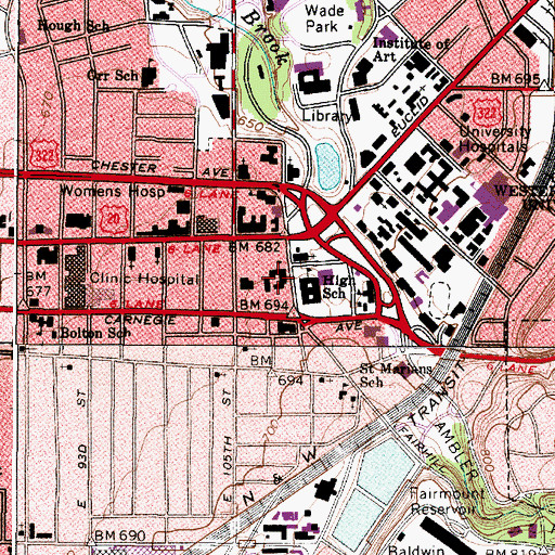 Topographic Map of Cathedral Latin High School (historical), OH