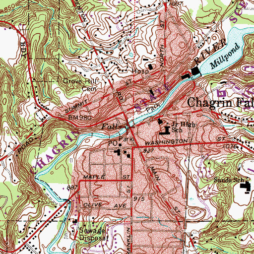 Topographic Map of Chagrin Falls, OH