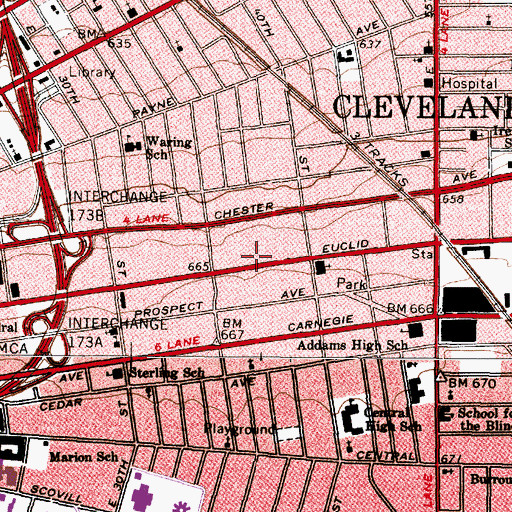 Topographic Map of Cleveland Arena (historical), OH