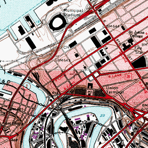 Topographic Map of Cleveland Free School (historical), OH