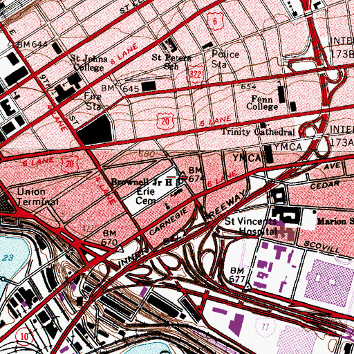 Topographic Map of Cleveland Grays Armory (historical), OH