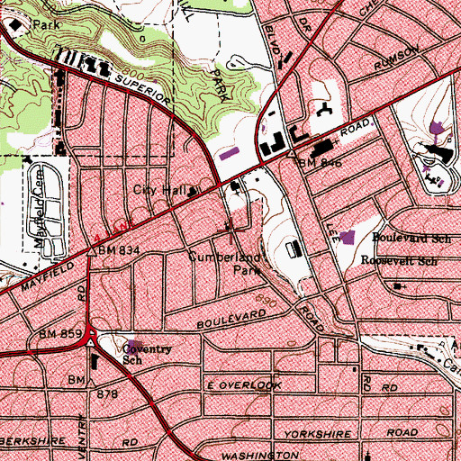 Topographic Map of Cleveland Heights Methodist Episcopal Church (historical), OH