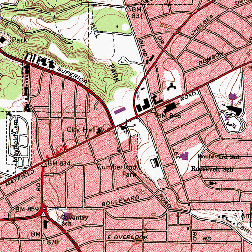 Topographic Map of Cleveland Heights Presbyterian Church, OH