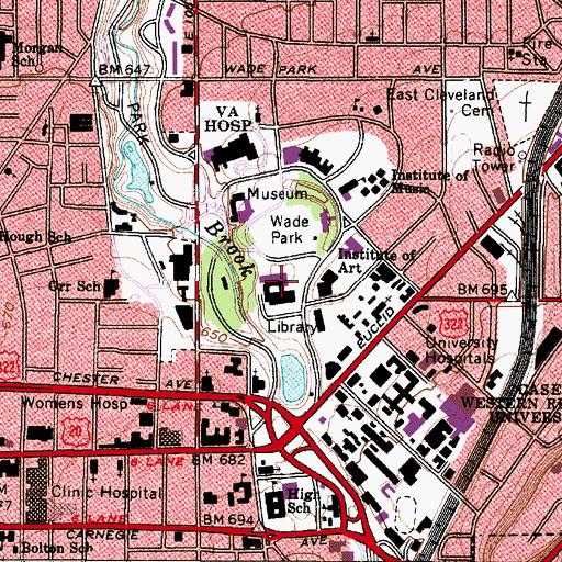 Topographic Map of Cleveland Museum of Art, OH