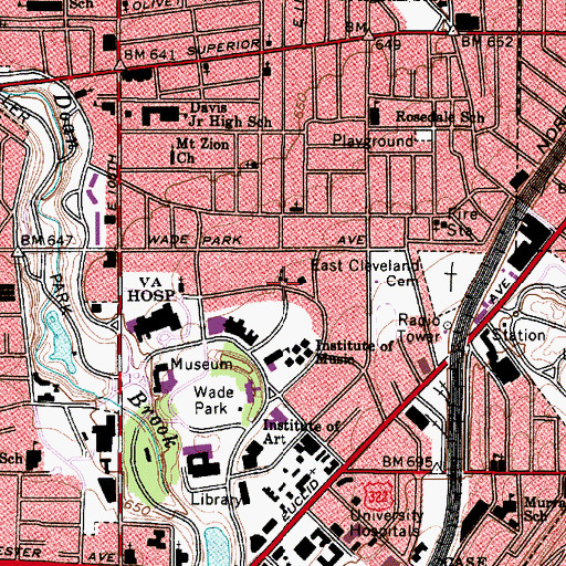 Topographic Map of Cleveland Music School, OH