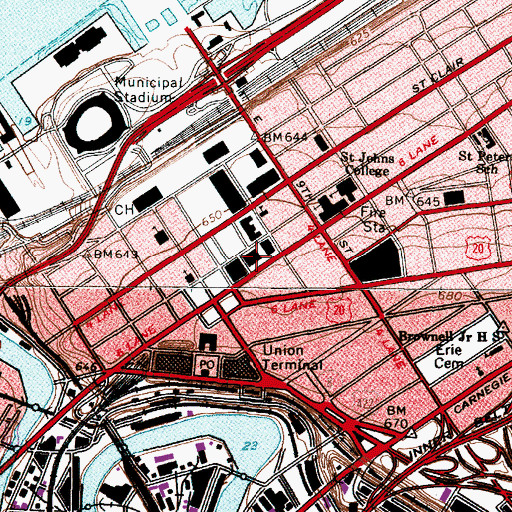 Topographic Map of Cleveland Public Library, OH