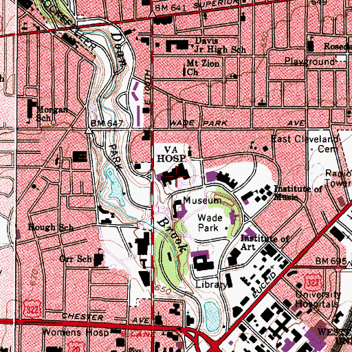Topographic Map of Louis Stokes Cleveland Veterans Affairs Medical Center - Wade Park Campus, OH