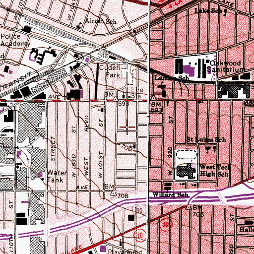 Topographic Map of Cudell, OH