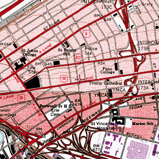 Topographic Map of Euclid Avenue Baptist Church (historical), OH