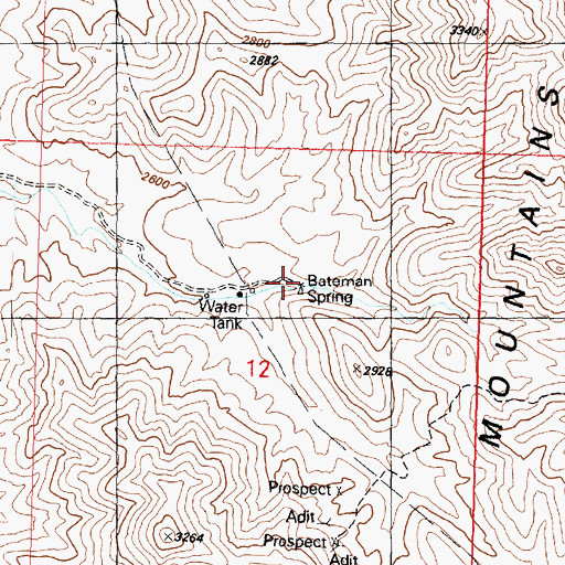Topographic Map of Bateman Spring, AZ