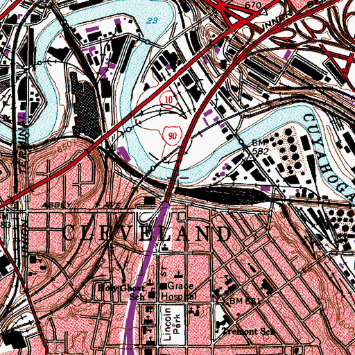 Topographic Map of Innerbelt Bridge, OH