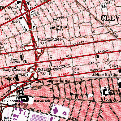 Topographic Map of John Huntington Polytechnic Institute (historical), OH