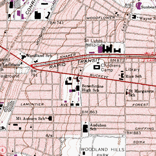 Topographic Map of First Hungarian Reformed Church of Cleveland, OH