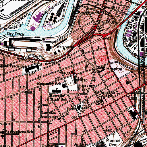 Topographic Map of Franklin Boulevard Methodist Church (historical), OH