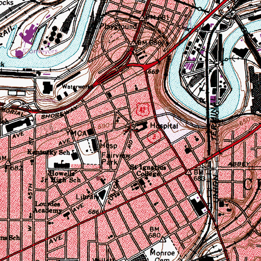 Topographic Map of Franklin Circle Christian Church, OH