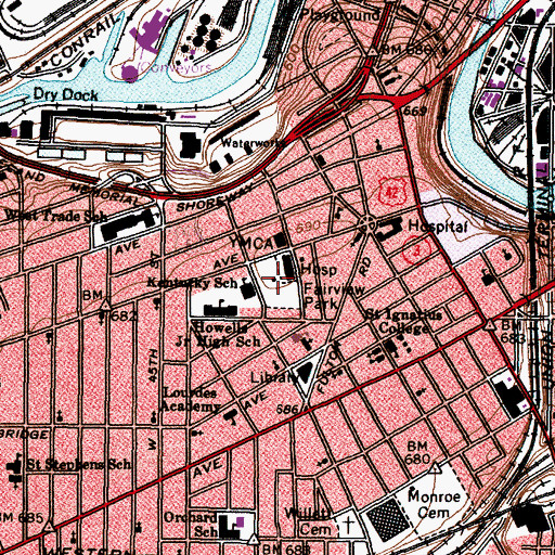 Topographic Map of Kentucky Street Reservoir (historical), OH