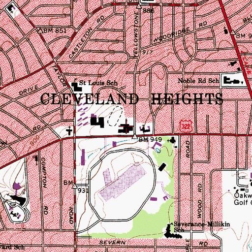 Topographic Map of Lutheran High School East, OH