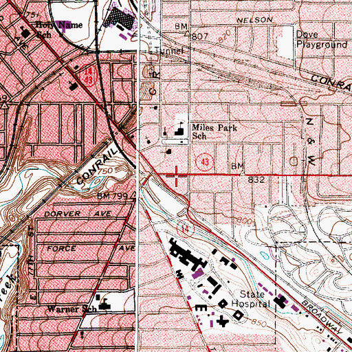 Topographic Map of Miles Avenue Church of Christ, OH