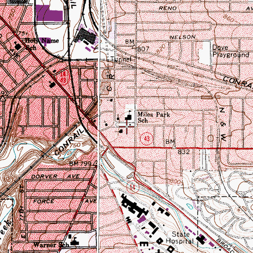 Topographic Map of Miles Park, OH