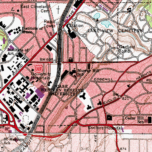 Topographic Map of Saint Johns Beckwith Memorial Church, OH