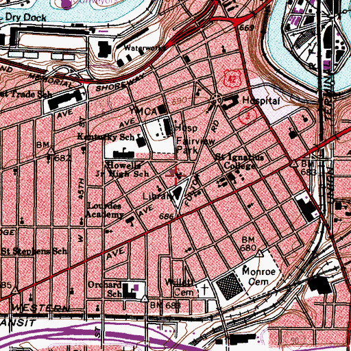 Topographic Map of Saint Patricks School (historical), OH