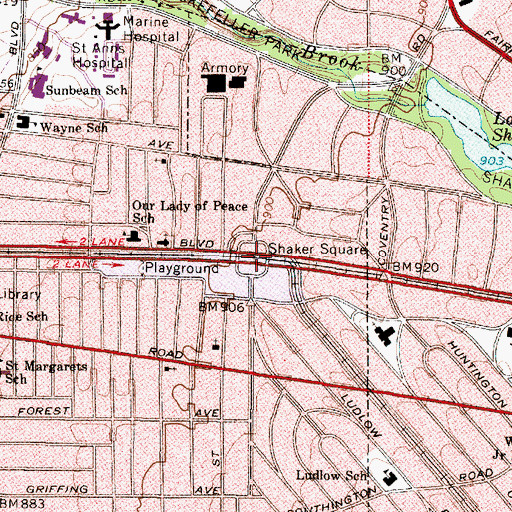 Topographic Map of Shaker Square, OH