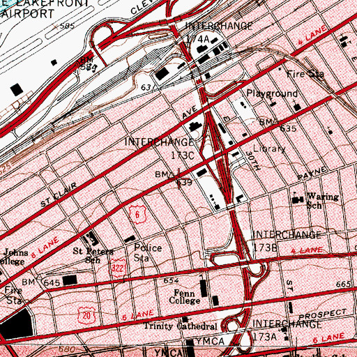 Topographic Map of Superior Avenue Baptist Church (historical), OH