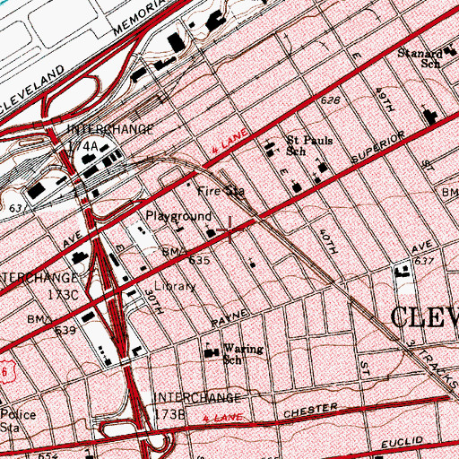 Topographic Map of Superior Street Church (historical), OH