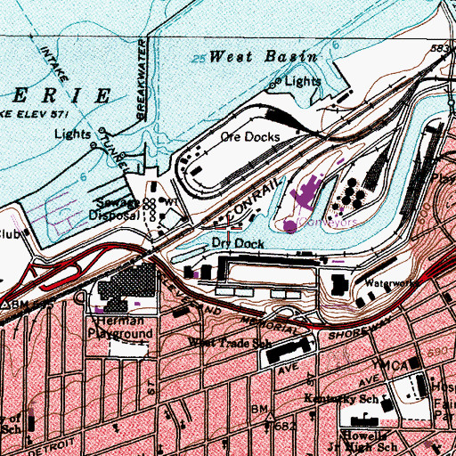 Topographic Map of Whiskey Island Yacht Club, OH