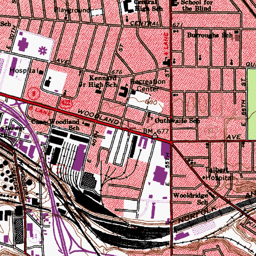 Topographic Map of Woodland Avenue Presbyterian Church (historical), OH