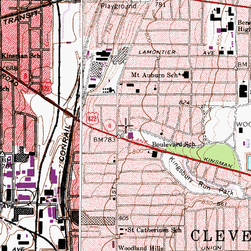 Topographic Map of Woodland Hills Union Church (historical), OH