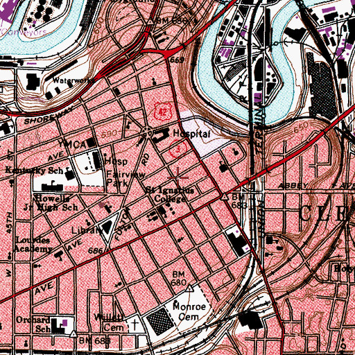 Topographic Map of York Street Methodist Church (historical), OH