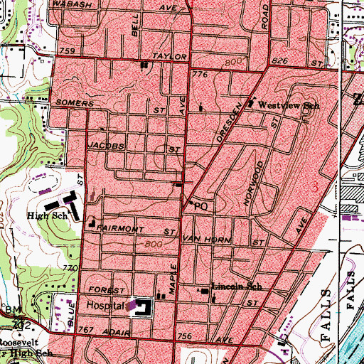 Topographic Map of North Terrace Church of Christ, OH